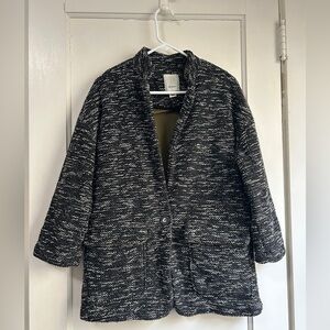 Anthropologie Black and White Tweed Single-Button Blazer